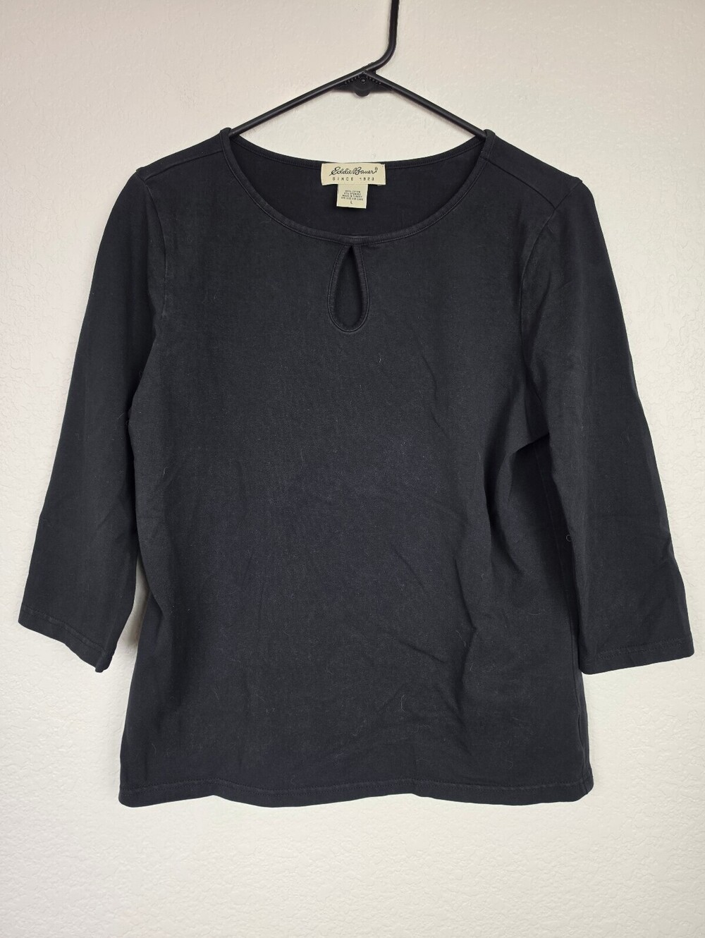 Eddie Bauer Black Cotton Spandex 3/4 Sleeve Top Size Large